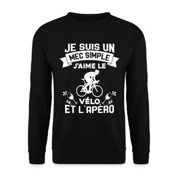 Je suis un Mec Simple j'aime Le Vélo Et L'apéro - Sweat-shirt Unisexe - noir - Devant - Alina (178cm) & Michal (187cm)