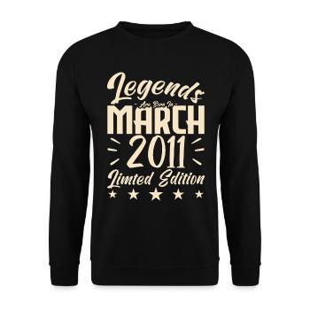 Naissance En Mars 2011. Cadeau d'anniversaire mars - Sweat-shirt Unisexe - noir - Devant - Alina (178cm) & Michal (187cm)