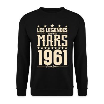 cadeau d'anniversaire mars 1961. cadeau Mars 1961. - Sweat-shirt Unisexe - noir - Devant - Alina (178cm) & Michal (187cm)