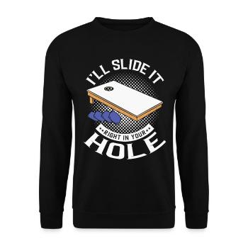 Ich Schiebe Es Direkt In Dein Loch Cornhole Player - Unisex Pullover - Schwarz - Vorne - Alina (178cm) & Michal (187cm)