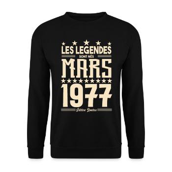 cadeau d'anniversaire mars 1977. cadeau Mars 1977. - Sweat-shirt Unisexe - noir - Devant - Alina (178cm) & Michal (187cm)