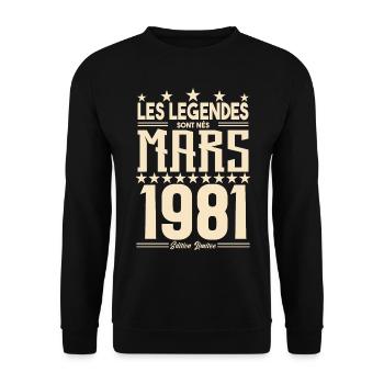 cadeau d'anniversaire mars 1981. cadeau Mars 1981. - Sweat-shirt Unisexe - noir - Devant - Alina (178cm) & Michal (187cm)