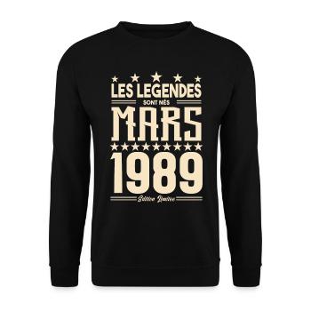 cadeau d'anniversaire mars 1989. cadeau Mars 1989. - Sweat-shirt Unisexe - noir - Devant - Alina (178cm) & Michal (187cm)