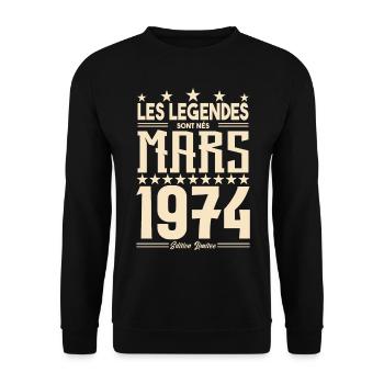 cadeau d'anniversaire mars 1974. cadeau Mars 1974. - Sweat-shirt Unisexe - noir - Devant - Alina (178cm) & Michal (187cm)