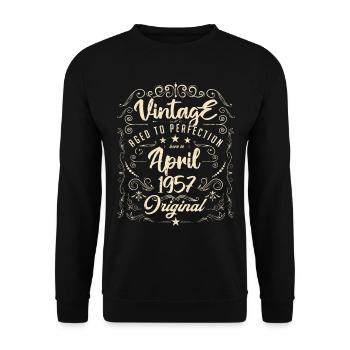 Jahrgang geboren im April 1957. Geburtstag April. - Unisex Pullover - Schwarz - Vorne - Alina (178cm) & Michal (187cm)