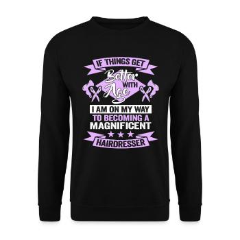 Friseurin Barber Frisörin Geburtstag Stylistin - Unisex Pullover - Schwarz - Vorne - Alina (178cm) & Michal (187cm)