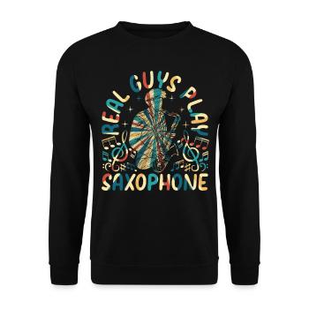 Real Guys Play Saxophone - Saxophonist Saxophone M - Unisex Pullover - Schwarz - Vorne - Alina (178cm) & Michal (187cm)