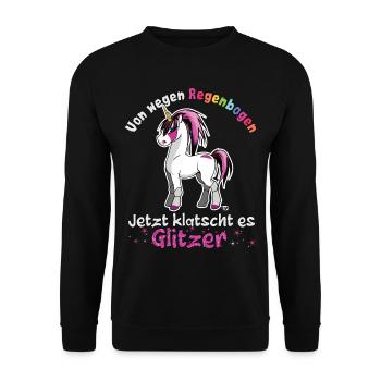 von wegen Regenbogen lustiges Einhorn Spruch - Unisex Pullover - Schwarz - Vorne - Alina (178cm) & Michal (187cm)