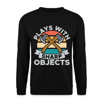 Joue avec des objets pointus drôle pour lanceur de hache - Sweat-shirt Unisexe - noir - Devant - Alina (178cm) & Michal (187cm)