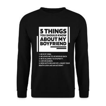Womens 5 Things You Should Know About My Boyfriend - Unisex Sweatshirt - black - Front - Alina (178cm) & Michal (187cm)
