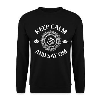 Keep Calm and Say OM Yoga - Unisex Pullover - Schwarz - Vorne - Alina (178cm) & Michal (187cm)