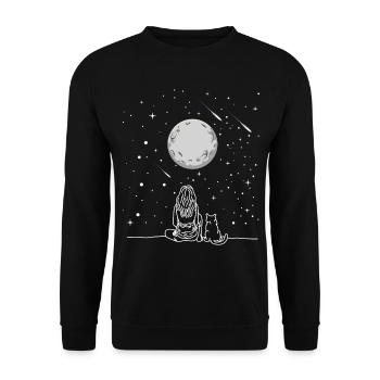 Full Moon Cat Stargazing For Astronomy Lover - Unisex Pullover - Schwarz - Vorne - Alina (178cm) & Michal (187cm)