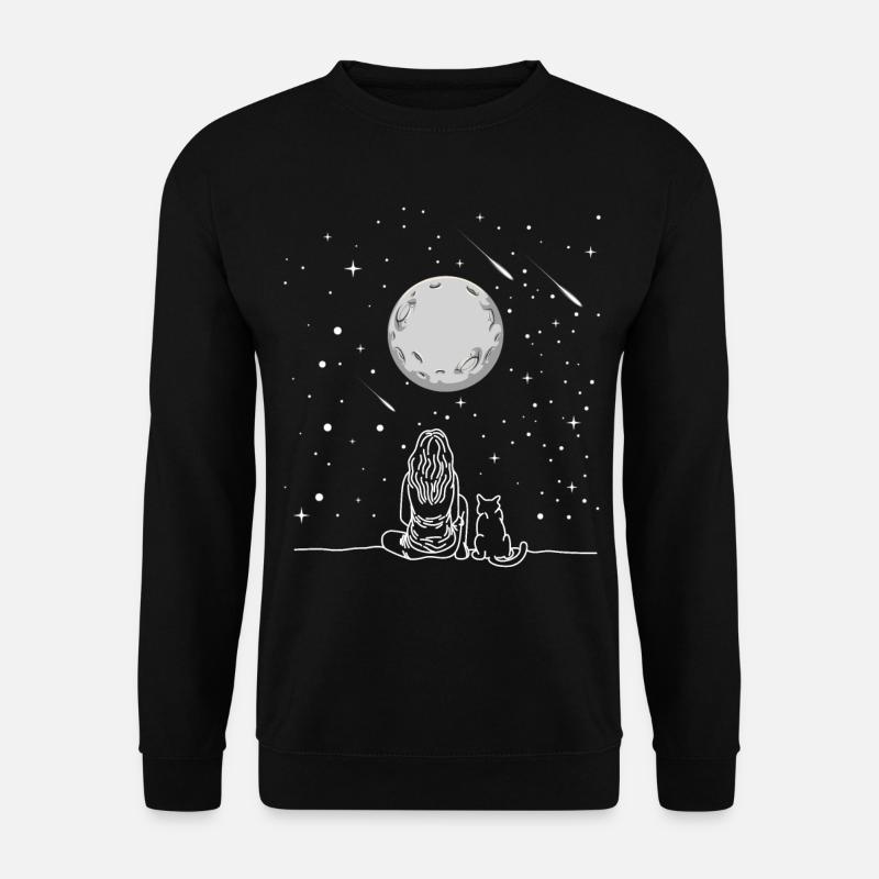 Full Moon Cat Stargazing For Astronomy Lover - Unisex Pullover - Schwarz