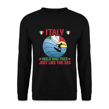Italien Strandurlaub am Meer Design Strandmotiv - Unisex Pullover - Schwarz - Vorne - Alina (178cm) & Michal (187cm)