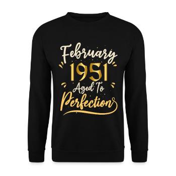 Februar 1951 Februar in Perfektion gealtert 1951 - Unisex Pullover - Schwarz - Vorne - Alina (178cm) & Michal (187cm)