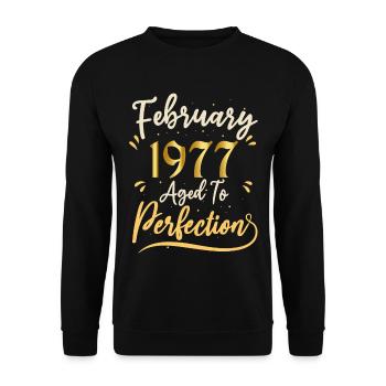 Februar 1977 Februar in Perfektion gealtert 1977 - Unisex Pullover - Schwarz - Vorne - Alina (178cm) & Michal (187cm)