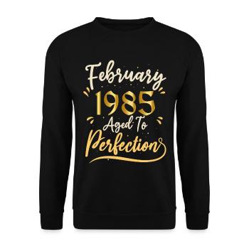 Februar 1985 Februar perfekt gealtert 1985 - Unisex Pullover - Schwarz - Vorne - Alina (178cm) & Michal (187cm)
