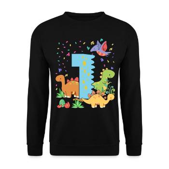 Herd of cute dinosaurs 1st birthday 1 - Unisex Sweatshirt - black - Front - Alina (178cm) & Michal (187cm)