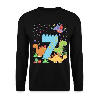 Herd of cute dinosaurs 7th birthday 7 - Unisex Sweatshirt - black - Front - Alina (178cm) & Michal (187cm)