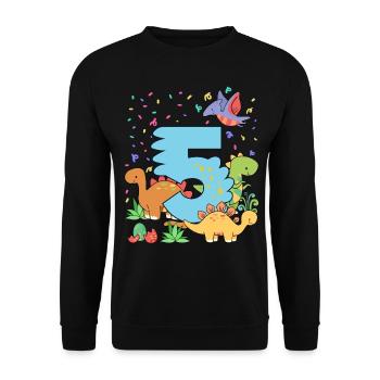 Herde Von Niedlichen Dinosauriern 5. Geburtstag 5 - Unisex Pullover - Schwarz - Vorne - Alina (178cm) & Michal (187cm)