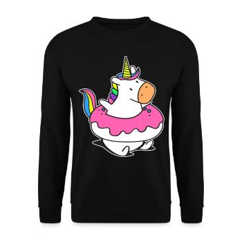 Regenbogen Einhorn Schwimmer Floaty Donut - Unisex Pullover - Schwarz - Vorne - Alina (178cm) & Michal (187cm)