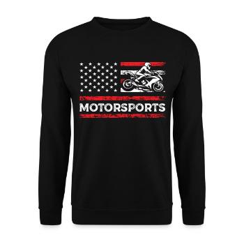 Motorsport Amerikanische Flagge Racing Sport - Unisex Pullover - Schwarz - Vorne - Alina (178cm) & Michal (187cm)