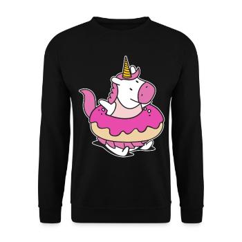 Regenbogen Einhorn Schwimmer Floaty Donut - Unisex Pullover - Schwarz - Vorne - Alina (178cm) & Michal (187cm)