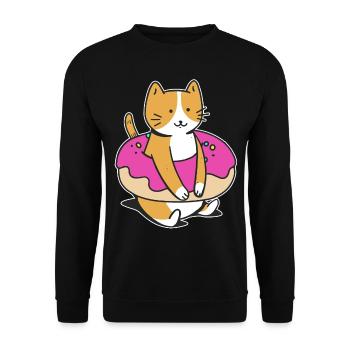 Chubby Cat Donut Sweet Pastry Swimming Float - Unisex Sweatshirt - black - Front - Alina (178cm) & Michal (187cm)