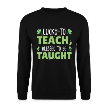 St. Patrick's Day Lehre Lucky Shamrock Clover - Unisex Pullover - Schwarz - Vorne - Alina (178cm) & Michal (187cm)