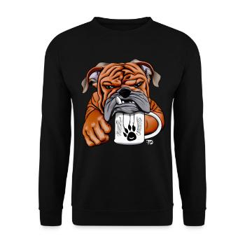 Sleepy Bulldog with Cup of Morning Grouch - Unisex Sweatshirt - black - Front - Alina (178cm) & Michal (187cm)