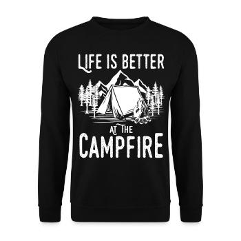 Life is better Camping around the campfire - Unisex Sweatshirt - black - Front - Alina (178cm) & Michal (187cm)