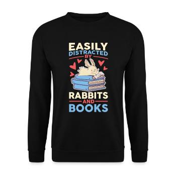 Easily distracted by Rabbits & Books Reading Rabbit - Unisex Sweatshirt - black - Front - Alina (178cm) & Michal (187cm)