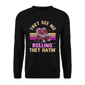 Inline Skate Gift Rollskates Roller 70s - Unisex Sweatshirt - black - Front - Alina (178cm) & Michal (187cm)