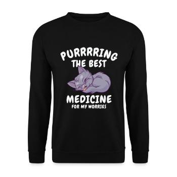 Best Medicine Purring Cat Positivity Cat Lover - Unisex Sweatshirt - black - Front - Alina (178cm) & Michal (187cm)