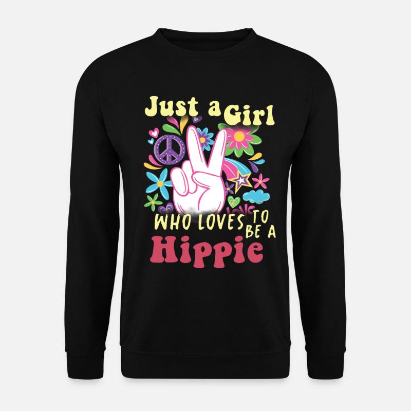 Hippie Peace Groovy Flowerpower Boho Woodstock - Unisex Pullover - Schwarz