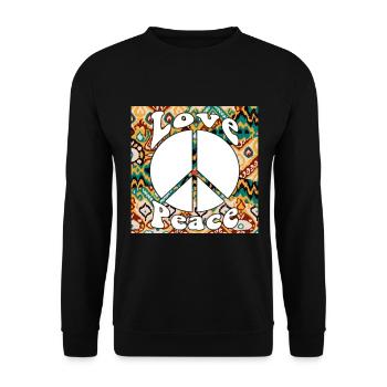 Hippie Geschenk Acidhead Flowerpower Hippi Hippy - Unisex Pullover - Schwarz - Vorne - Alina (178cm) & Michal (187cm)