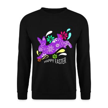 Purple Easter Rabbit With Flowers On Happy Easter - Unisex Pullover - Schwarz - Vorne - Alina (178cm) & Michal (187cm)