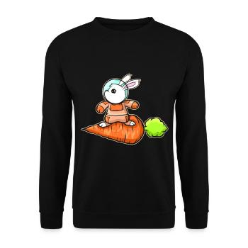 Cute Astrnaut Rabbit Surfing On A Carrot On Easter - Unisex Sweatshirt - black - Front - Alina (178cm) & Michal (187cm)