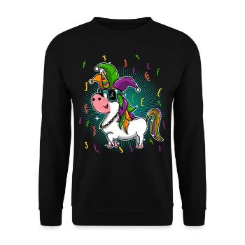 Mardi Gras Narr Hut Maske Und Perlen Einhorn - Unisex Pullover - Schwarz - Vorne - Alina (178cm) & Michal (187cm)