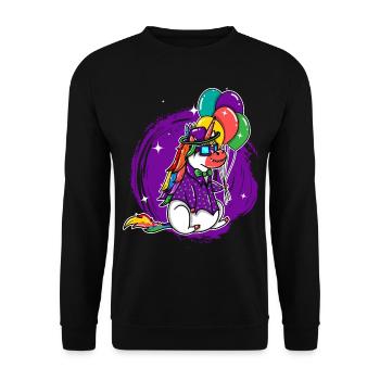 Lustiges Karneval-einhorn Mit Ballon-party - Unisex Pullover - Schwarz - Vorne - Alina (178cm) & Michal (187cm)
