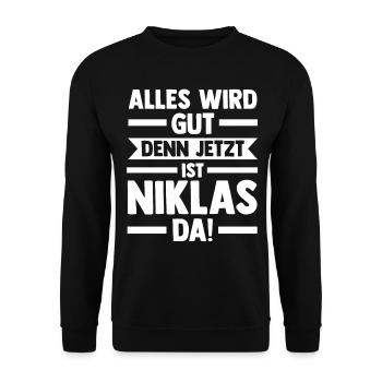 Niklas - Unisex Pullover - Schwarz - Vorne - Alina (178cm) & Michal (187cm)