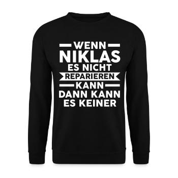 Niklas - Unisex Pullover - Schwarz - Vorne - Alina (178cm) & Michal (187cm)
