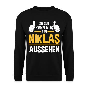 Niklas - Unisex Pullover - Schwarz - Vorne - Alina (178cm) & Michal (187cm)