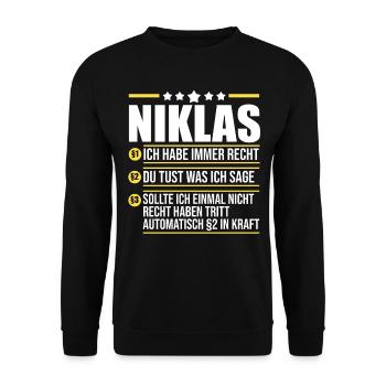Niklas - Unisex Pullover - Schwarz - Vorne - Alina (178cm) & Michal (187cm)