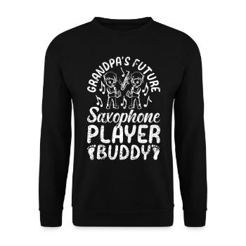 Grandpa's Future Saxophone Player Buddy - Baby Sax - Unisex Pullover - Schwarz - Vorne - Alina (178cm) & Michal (187cm)