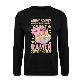 Anime Ramen Axolotl - Unisex Pullover - Schwarz - Vorne - Alina (178cm) & Michal (187cm)