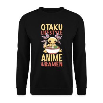 Anime Ramen Axolotl - Unisex Pullover - Schwarz - Vorne - Alina (178cm) & Michal (187cm)