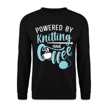Knitting Knitter Coffee Powered By - Unisex Pullover - Schwarz - Vorne - Alina (178cm) & Michal (187cm)