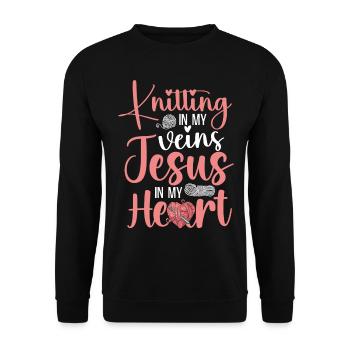 Knitting Knitter Jesus Christian - Unisex Pullover - Schwarz - Vorne - Alina (178cm) & Michal (187cm)