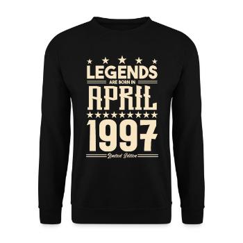 Geschenk Legende April 1997 Geschenk April 1997. April - Unisex Pullover - Schwarz - Vorne - Alina (178cm) & Michal (187cm)